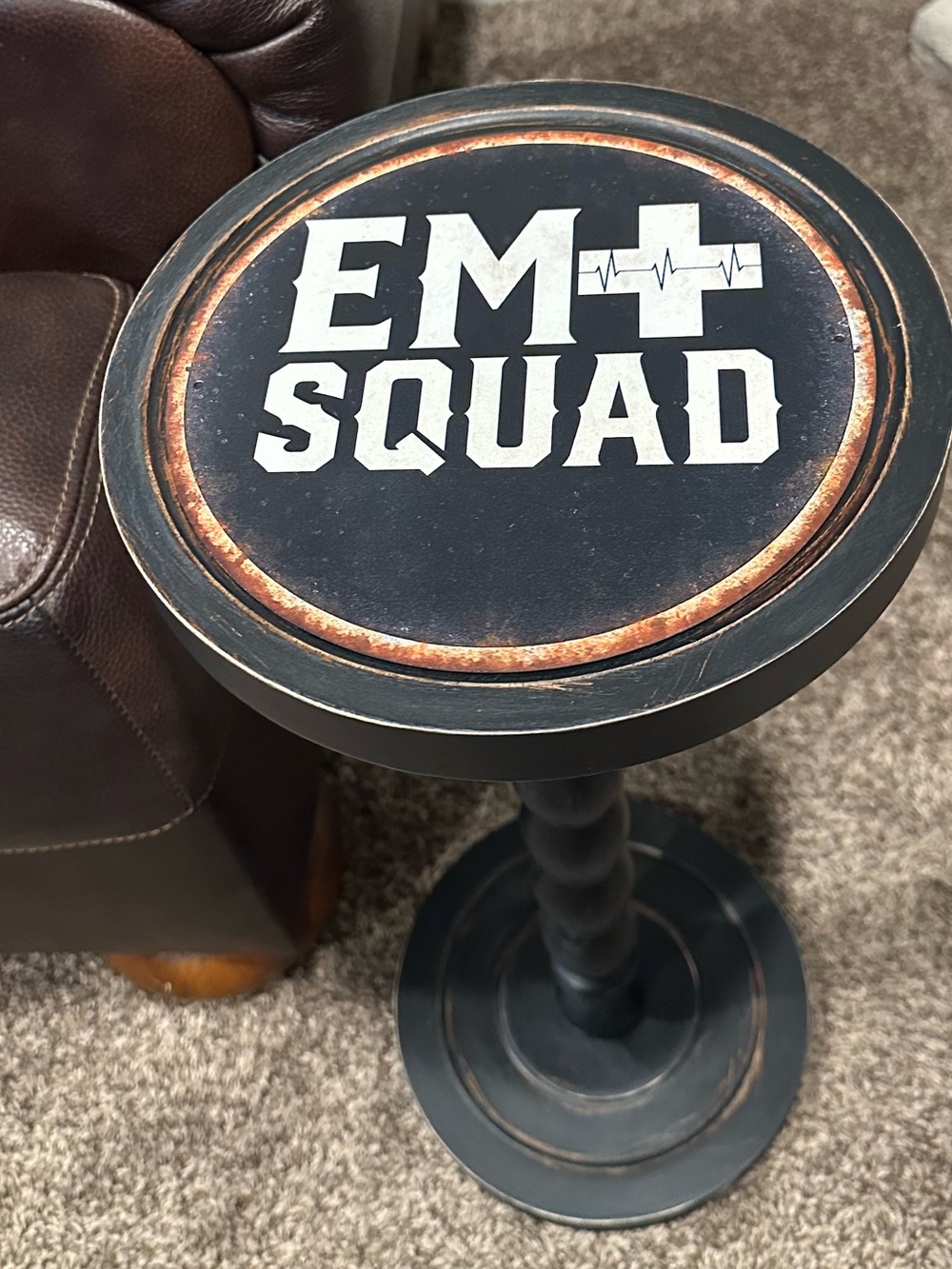 3 Day Sale! EMT Squad Round Accent Side Table, First Responder, Whiskey Stand